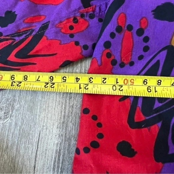 YVES Saint Laurent Vintage 1990s Purple Red Abstract Belted Shirt Jacket Dress - Picture 7 of 11